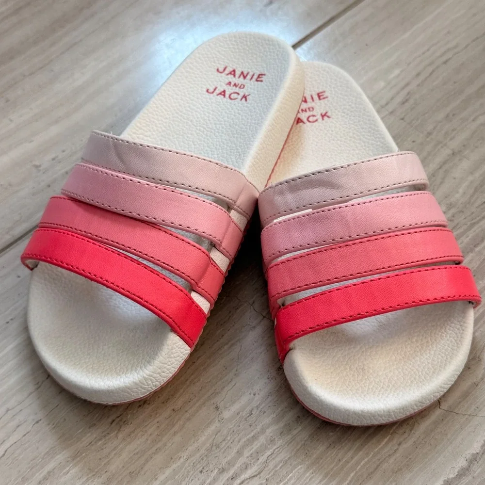 Janie and Jack Ombre Pool Slide Multi Strap Pink Red Beach Summer Vacation 9 EUC